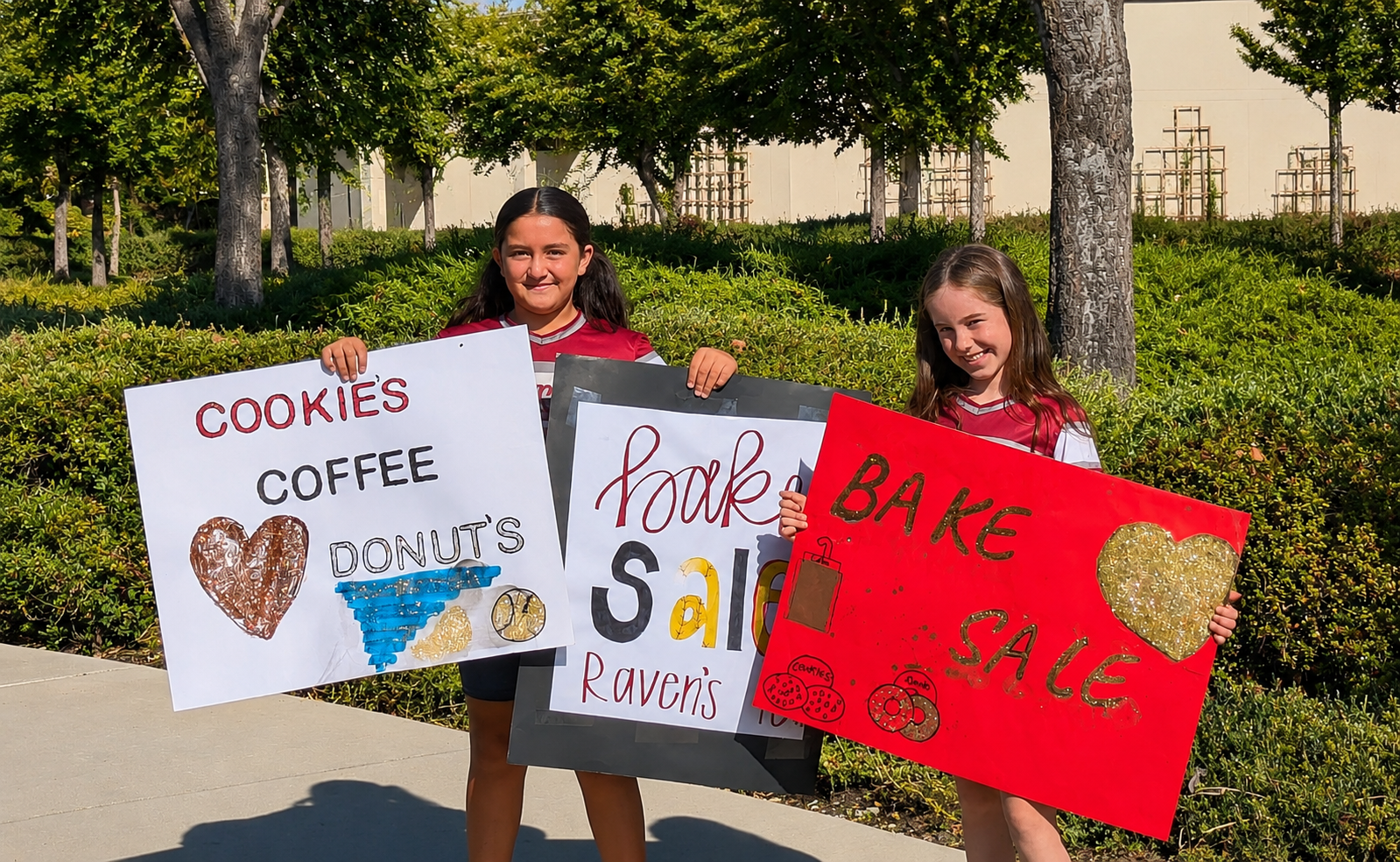 Yuba Ravens players holding signs for their bake sale fundraiser