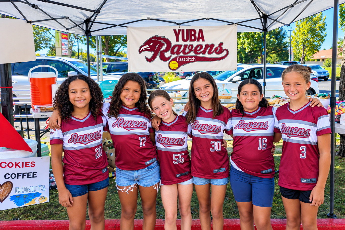 Yuba Ravens 10U players at their fundraising booth